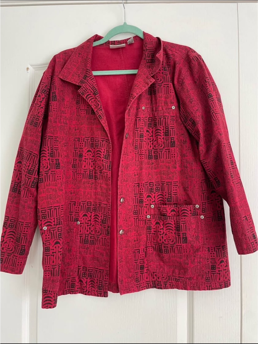 Chico's Red Patterned Utility Jacket